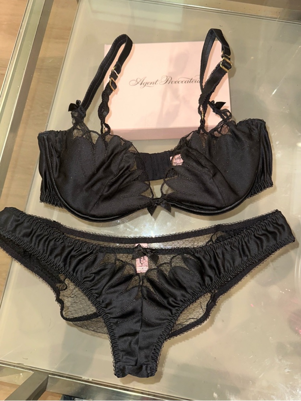 stunning Agent Provocateur Ellin Black Sheer Lace Bra Bikini Set like New